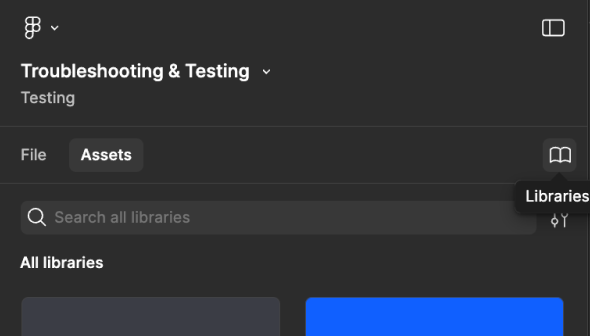 Opening the library modal via the assets panel